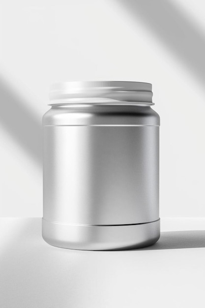 a metal container with a lid on a white surface