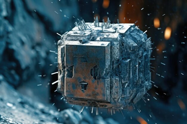 a metal cube with spikes