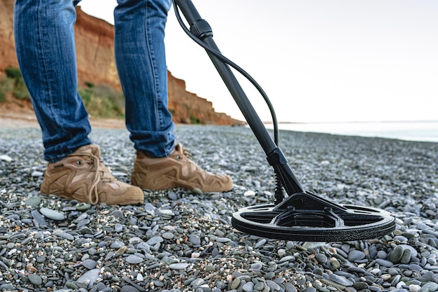 Metal detector coil in action above the ground