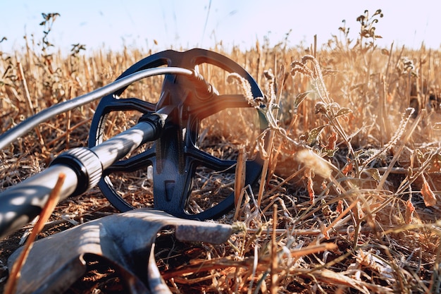 Metal detector device lying on the ground