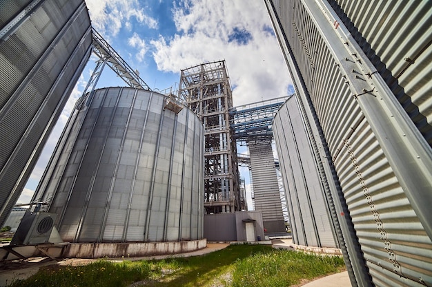 Metal elevator grain silo in agriculture zone Grain Warehouse or depository is an important part of harvesting Sorn wheat and other crops are stored in it