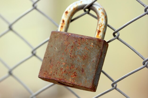 Metal fence and rusty padlock