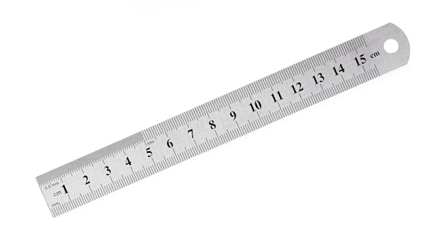 Metal fifteen centimeters ruler isolated on white background