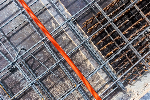 metal fittings on the construction site in monolithic construction