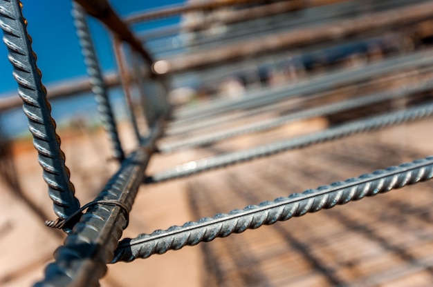 Metal frame close-up for filling a monolithic wall with a blurred plan