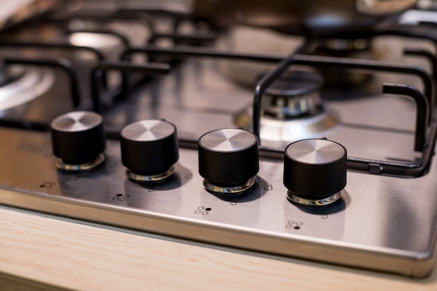 Metal gas stove on modern kitchen. 