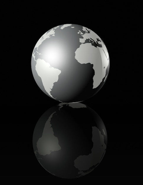 Metal glossy earth globe on black