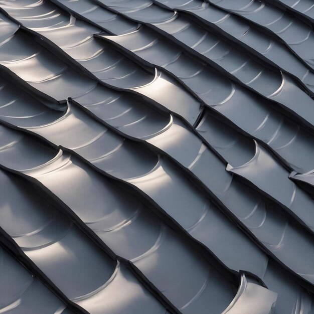 写真 リズミックな平行のリリーフ方向を持つ金属の灰色の屋根