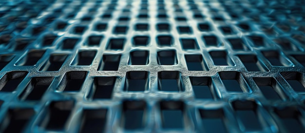 Metal grid texture on a blue backdrop