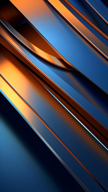 Metal hightech metal reflective 3D rendering highend blue orange color solid background