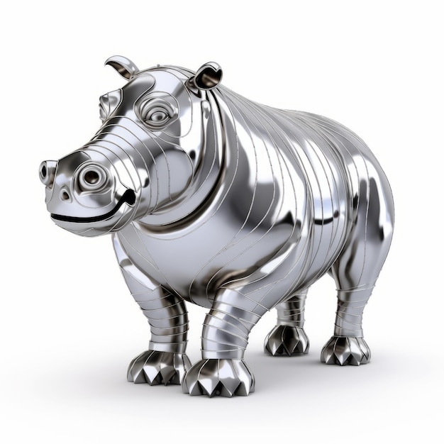 Metal Hippo 3d Model With Chrome Reflections On White Background