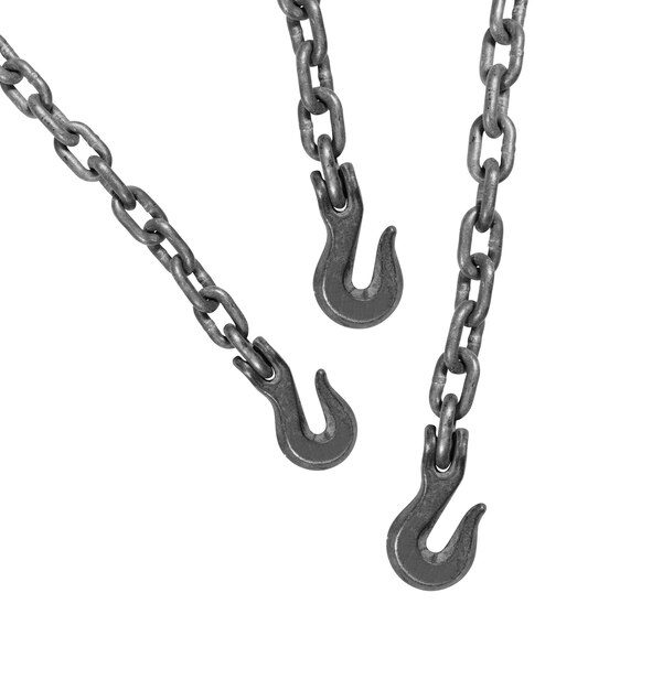 Metal hook hanging on chain isolated on white background