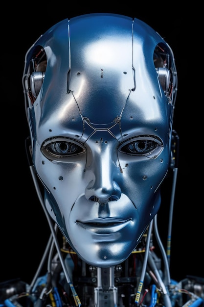 Лицо металлического робота-гуманоида Генеративный ИИ