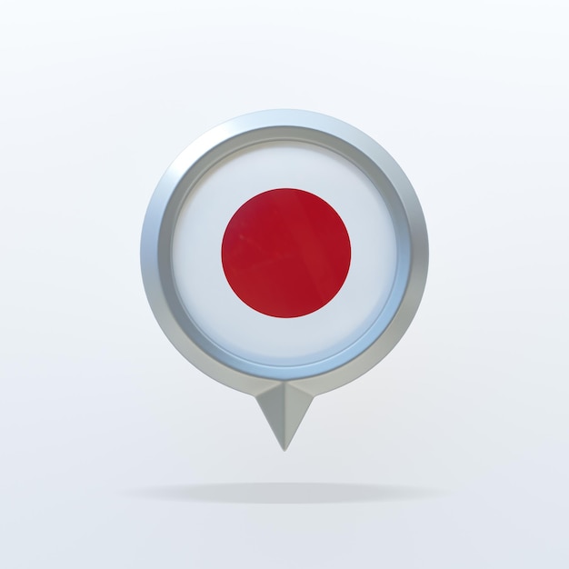 Photo metal icon of the national flag of japan with a location indicator on a white background