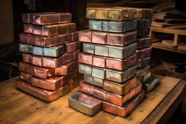 Metal ingots stacked and ready for shipping created with generative ai