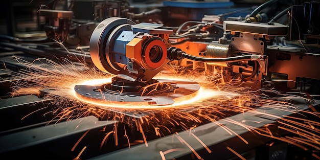 the metal is being sliced into small pieces by a machine in the style of lightningwave