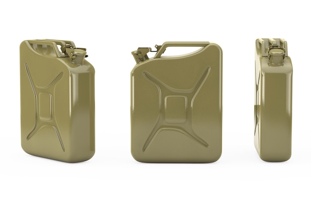 흰색 바탕에 당신의 디자인을 위한 여유 공간이 있는 금속 Jerrycan. 3d 렌더링