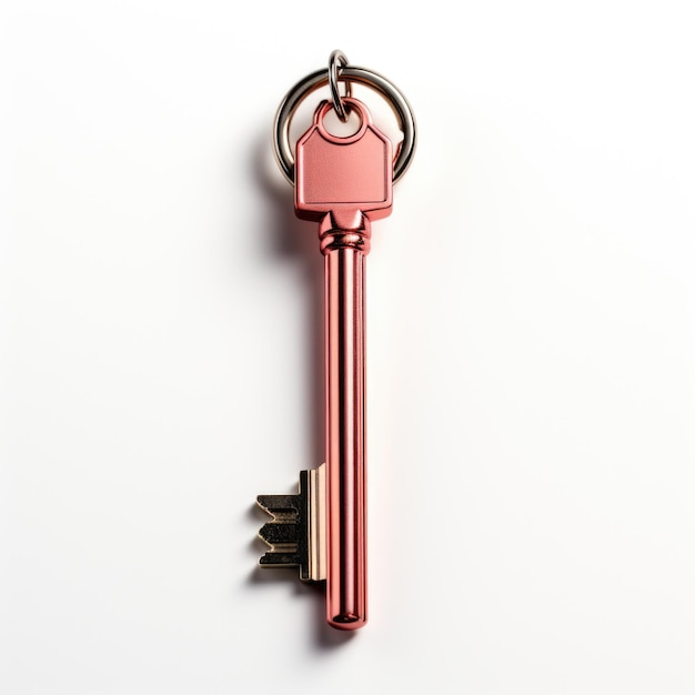 A metal key with a keychain on it Realistic clipart on white background