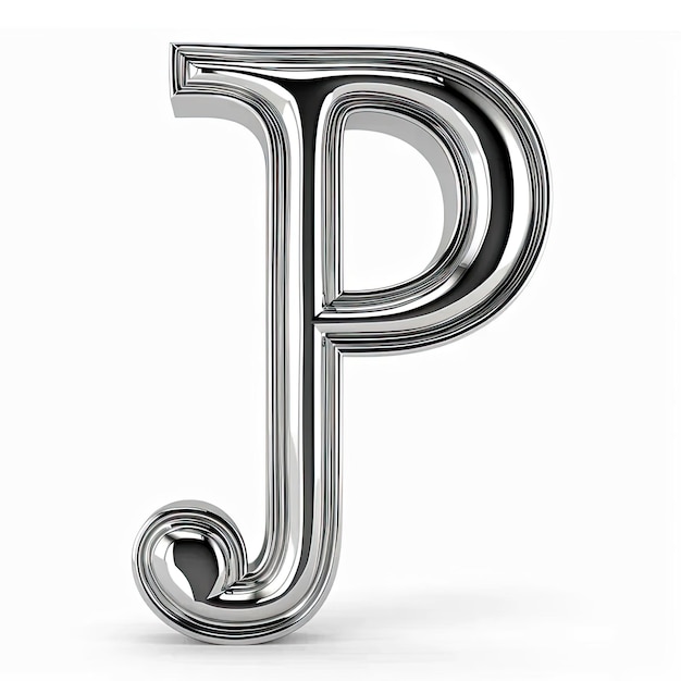 A metal letter p on a white background