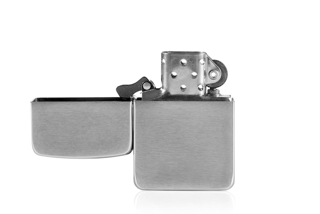 Metal lighter with reflection on a white isolated background