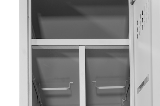 Metal lockers for locker room. change room metal locker box on\
the white background isolated