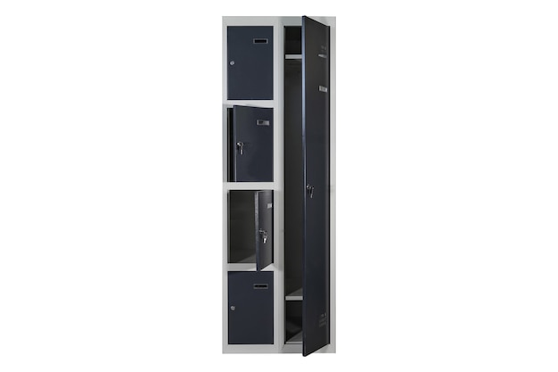 Metal lockers for locker room. Change room metal locker box on the white background isolated