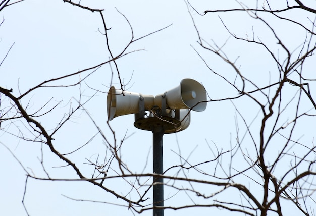 Metal loudspeakers in the park