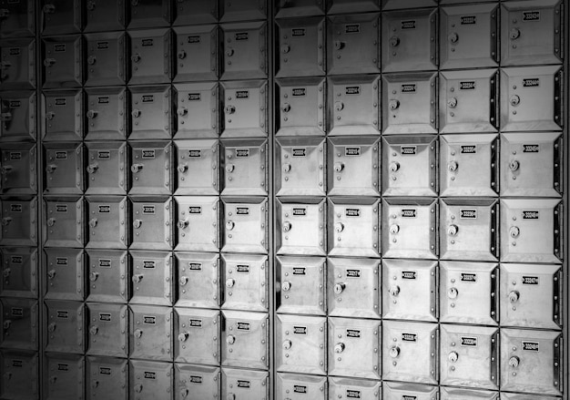 Photo metal mail boxes black and white background