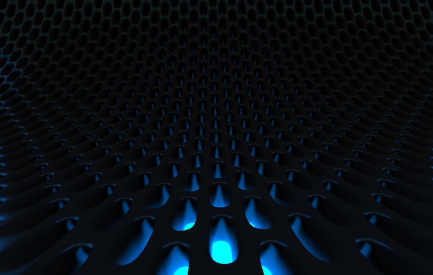 Griglia a rete metallica sfondo di rendering 3d astratto in rendering 3d ad alta risoluzione di griglia di carbone nero con luce arancione