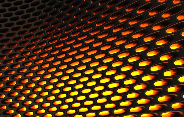 Metal mesh grild Abstract 3d rendering background in high resolution 3d render of black carbon grid with orange light