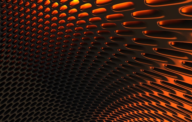 Metal mesh grild Abstract 3d rendering background in high resolution 3d render of black carbon grid with orange light