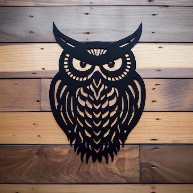 Photo metal owl wall art bold black outlines with whistlerian playful design