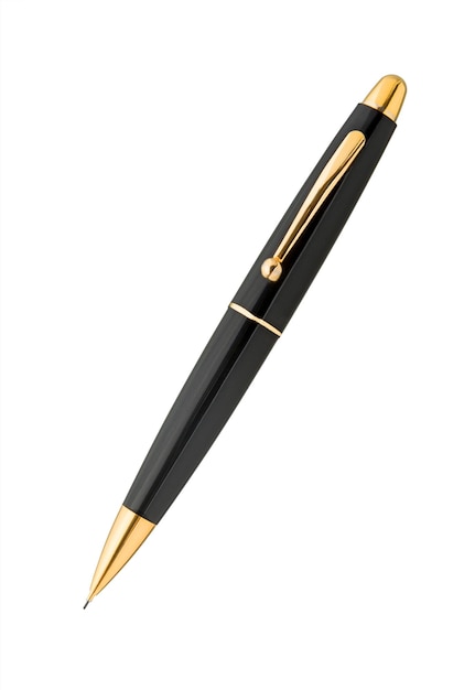 白い背景で隔離の金属ペン。黒の金色のペン