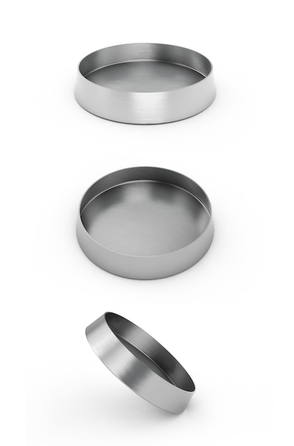 Metal pet bowl for dogs or cats isolated on white background. 3D illustration