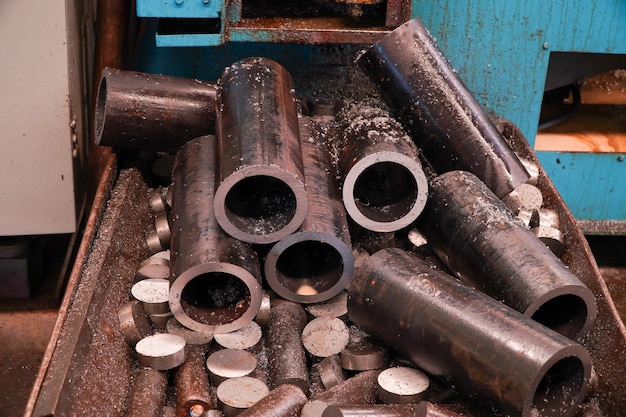 Metal pipes in a factory closeup Industry background