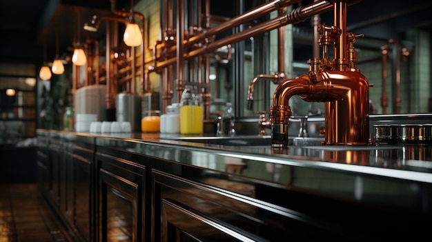 Metal pipes under the sink in the kitchen