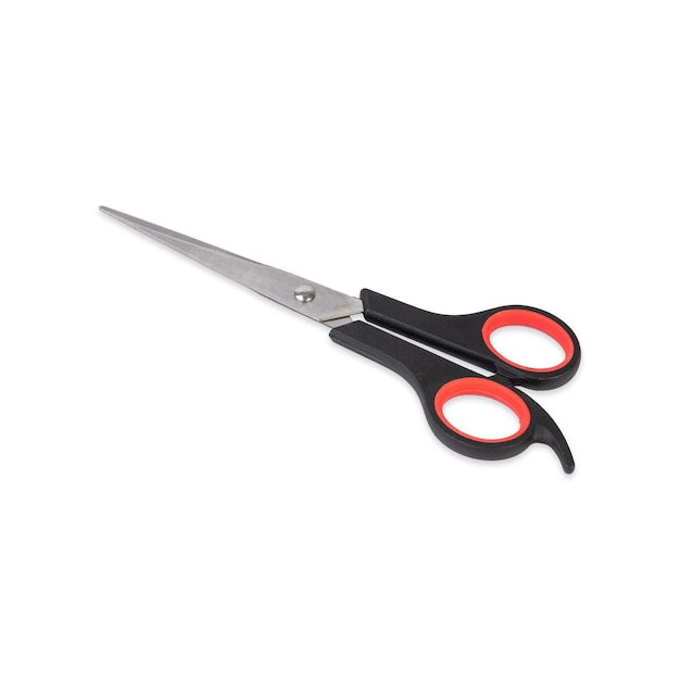 Metal and plastic scissors isolated over white background