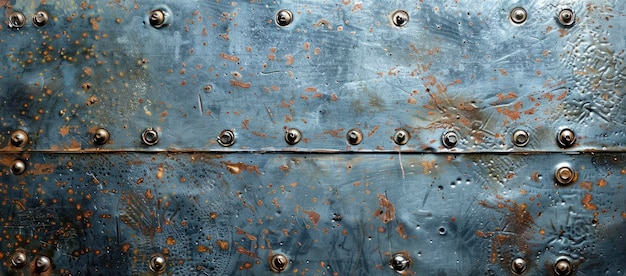 A metal plate with a lot of scratches and rivets flat texture background