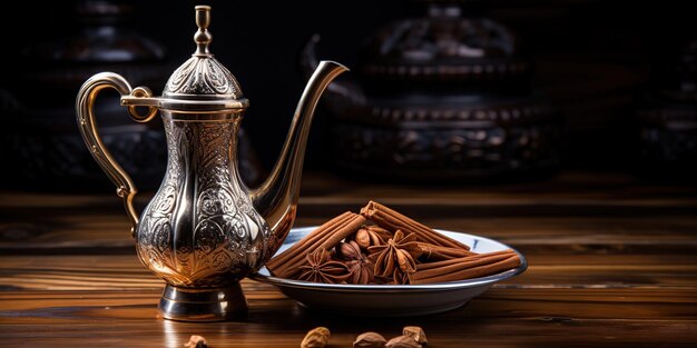 A metal pot with a long spout designed specifically for making Arabic coffee