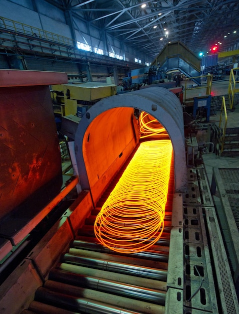 Metal rings on production line at industry