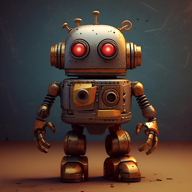 metal robot with red eyes