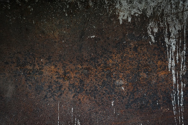 metal rust on dirty old steel plate texture and white color paint stain.