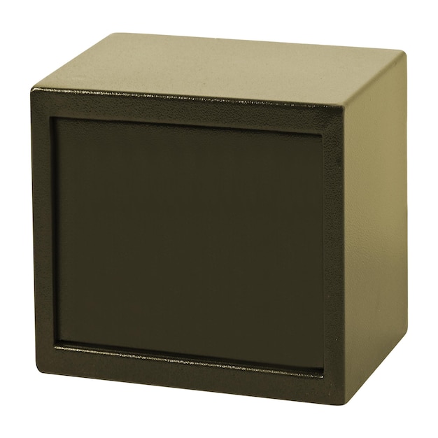 The metal safe on a white background