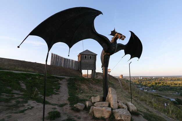 Metal sculpture of drago in old town of Elabuga Russia