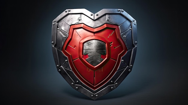 Photo a metal shield with a red and silver heart