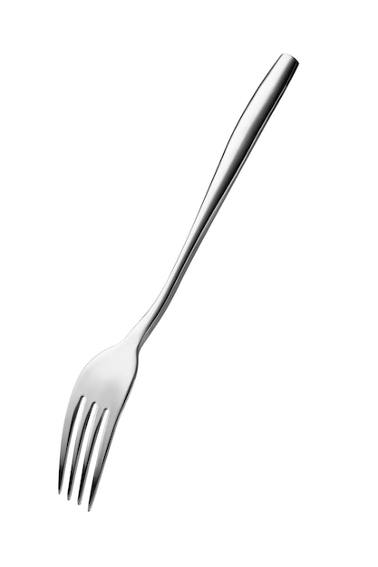 The metal shiny fork on white