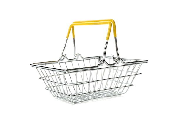 Metal shopping basket isolated on white