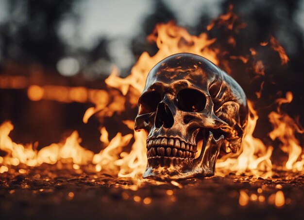 A Metal skull on fire