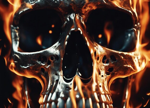 Photo a metal skull on fire