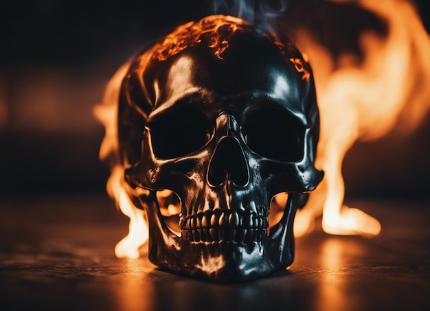 Металлический череп в огне